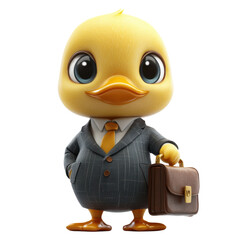 Cute cartoon duck in business attire holding a briefcase