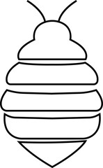 Bee icon black outline design. Flying insect with striped body and wings vector illustration. Honeybee symbol for pollination and wildlife representation. Nature, apiary and environmental pictogram.