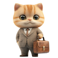 Cute Cartoon Cat in Business Attire with Briefcase and Bow Tie