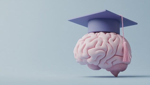 Graduated brain, pastel background, education concept
