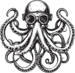 Steampunk Octopus with Diving Helmet Engraving