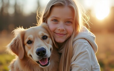 Young attractive girl with her pet dog. High quality