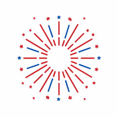 A simple vector logo featuring red and blue fireworks against a white background, with a minimalist, American patriotic theme.