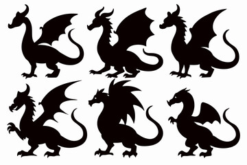 Fantasy Dragon Silhouettes Pack – Vector Icons of Mythical Flying Creatures