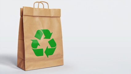 Brown paper bag with green recycling symbol promoting eco-friendly sustainability and environmental awareness