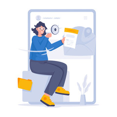 A girl giving announcement on digital mail vector illustration