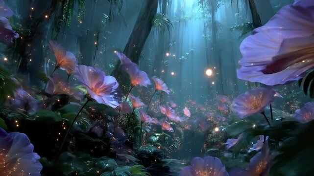Magical Forest with Glowing Flowers.