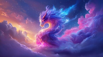 Majestic unicorn gracefully soaring through the bright blue sky surrounded by gentle, white fluffy clouds