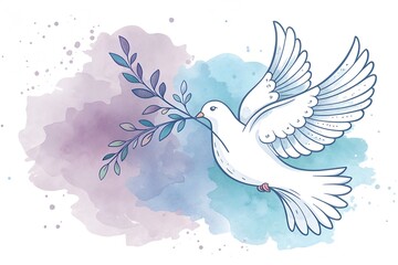 Fototapeta premium White dove flying in the sky, a symbol of peace and freedom, with wings spread wide