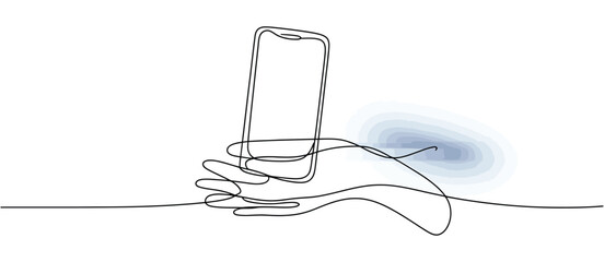 Single Line Drawing of Hand Holding Smartphone