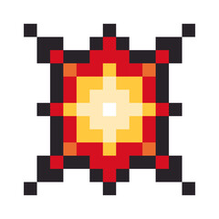 Pixel art explosion icon isolated on white background. Symbolizes a boom, blast, impact or mind blowing moment. Perfect for video games, retro style interfaces, app icons, reaction emojis or social