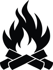 Silhouette of Campfire with Stylized Flames and Logs
