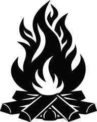 Bonfire Vector Silhouette with Woodpile and Flame