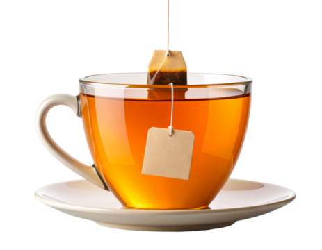 Flat Vector Illustration of Tea Cup with Tea Bag Tag, Transparent PNG