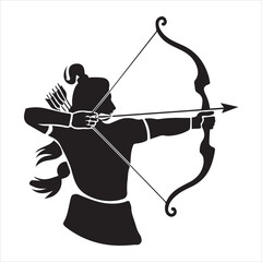 Ancient Archer Silhouette Vector Drawing with Bow and Arrow