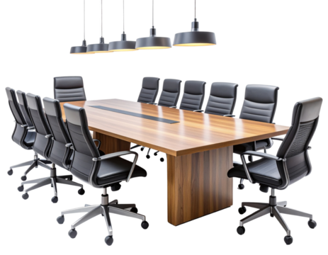 Modern Empty Conference Room with Long Table and Chairs, Transparent Background PNG