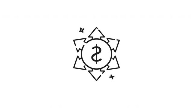 Cash flow line animation. Dollar sign surrounded by up and down arrows. Ideal for financial reports, stock market analysis, investment presentations, economic trends. Motion graphic