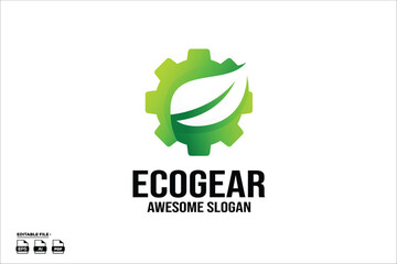 gear with leaf colorful Gradient Logo Design