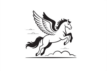 Flying Pegasus outline illustration – minimal mythological horse with wings in motion