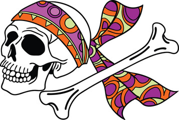 Skull and Crossbones Illustration Design. Horror Skull and Bones Composition Art. Creepy Skull with Bone Elements Design. Halloween Skull and Skeleton Bones Graphic. Grunge Skull and Crossbones Layout