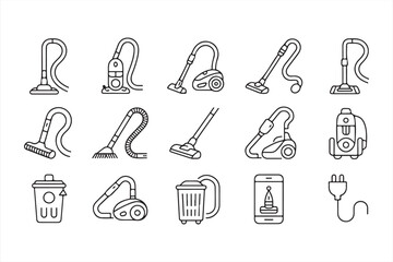 Obraz premium Line-style vacuum cleaner icon set – minimalist cleaning tools and dustbins