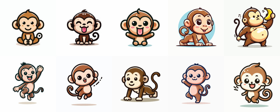 Vector of various cute monkey expressions