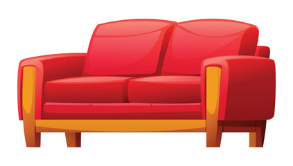 Red loveseat with wooden arm accents and a sturdy base, perfect for living space. Vector cartoon illustration