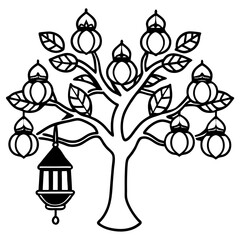 Lantern Fruit Tree Vector on White