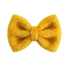 Fluffy yellow fur bow tie isolated on transparent background isolated on white background