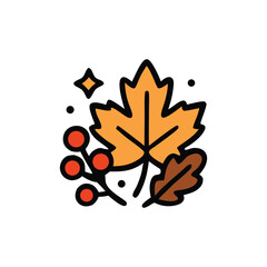 Obraz premium Autumnal foliage illustration featuring a maple leaf, oak leaf, and red berries.