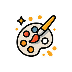 Obraz premium An illustration of an artist's palette with various colors and a paintbrush, surrounded by sparkling effects.