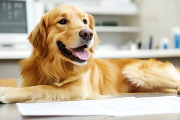 Adorable Golden Retriever Puppy Getting a Checkup at the Veterinary Clinic Photo.