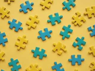 Obraz premium Colorful Puzzle Pieces on a Pastel Yellow Background