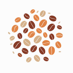 Obraz premium Flat Vector Top View of Multiple Roasted Coffee Beans Scattered Randomly – Clean Outline Style Perfect for Packaging, Cafes, Coffee Shop Branding, and Seamless Pattern Design