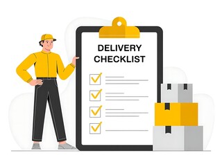 Delivery Person Checking Off Items on Delivery Checklist
