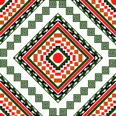Vibrant Geometric Ethnic Pattern with Rhombus and Square Motifs