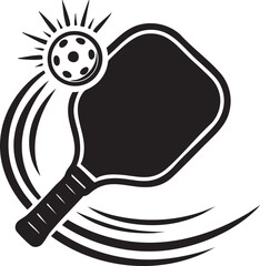 Dynamic Pickleball Icon Paddle Ball and Motion Lines in Bold Black and White