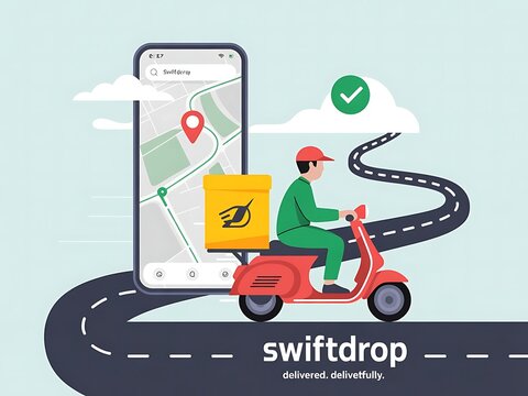 SwiftDrop Delivery App: Courier on Scooter with GPS Tracking