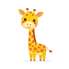 Minimal Flat Vector of a Cute Giraffe with Bold Black Outline and Happy Expression – Simple Cartoon Animal Design, No Gradients, Perfect for Stickers and Kids Illustrations