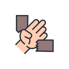 Digital Hand And Torn Paper Strips Representing Support Unity