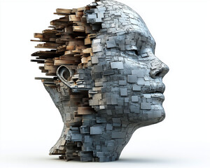 Triggered trauma coping. 3D. Human head silhouette representing memories and stress concepts.