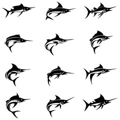 The complete pack of black and white swordfish vector icons