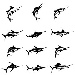 A minimalist set of swordfish silhouettes for modern branding
