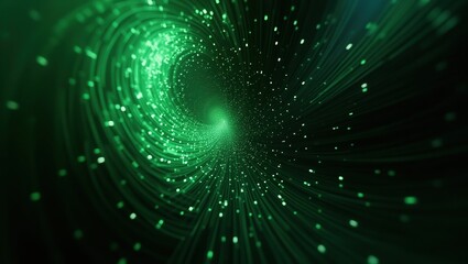 Vivid green swirl of glowing particles in motion, creating a dynamic and energetic abstract background.