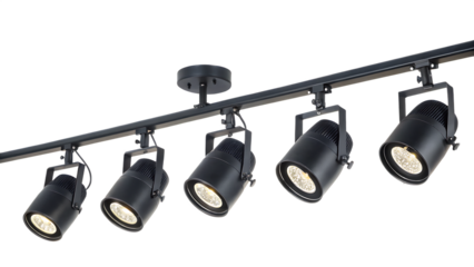 Light black track lighting fixture isolated on a white background PNG. AI GENERATED