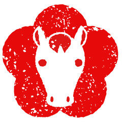 梅の花スタンプかわいい馬の顔イラスト