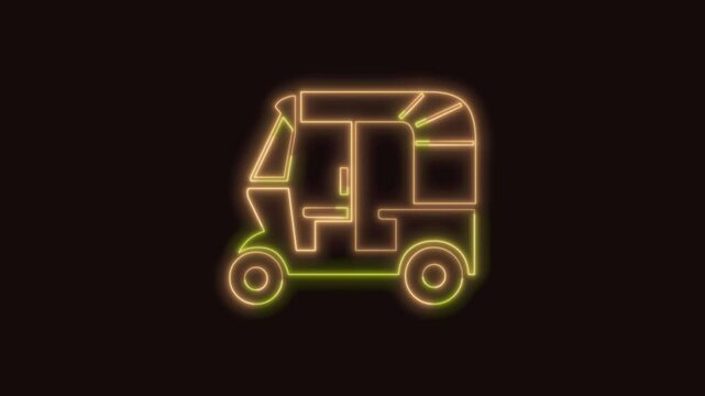 Auto Rickshaw Icon Neon Seamless Loop 4K (Black Background) | Animated Promotional Typography for Video Editing