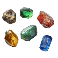 3d collection of gemstones isolated on transparent background