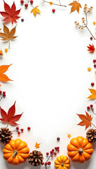 Autumn objects on white background, thanksgiving design concept