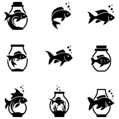 Obraz premium black silhouettes of fish set of hypnotic, repeating fish stylish art design
